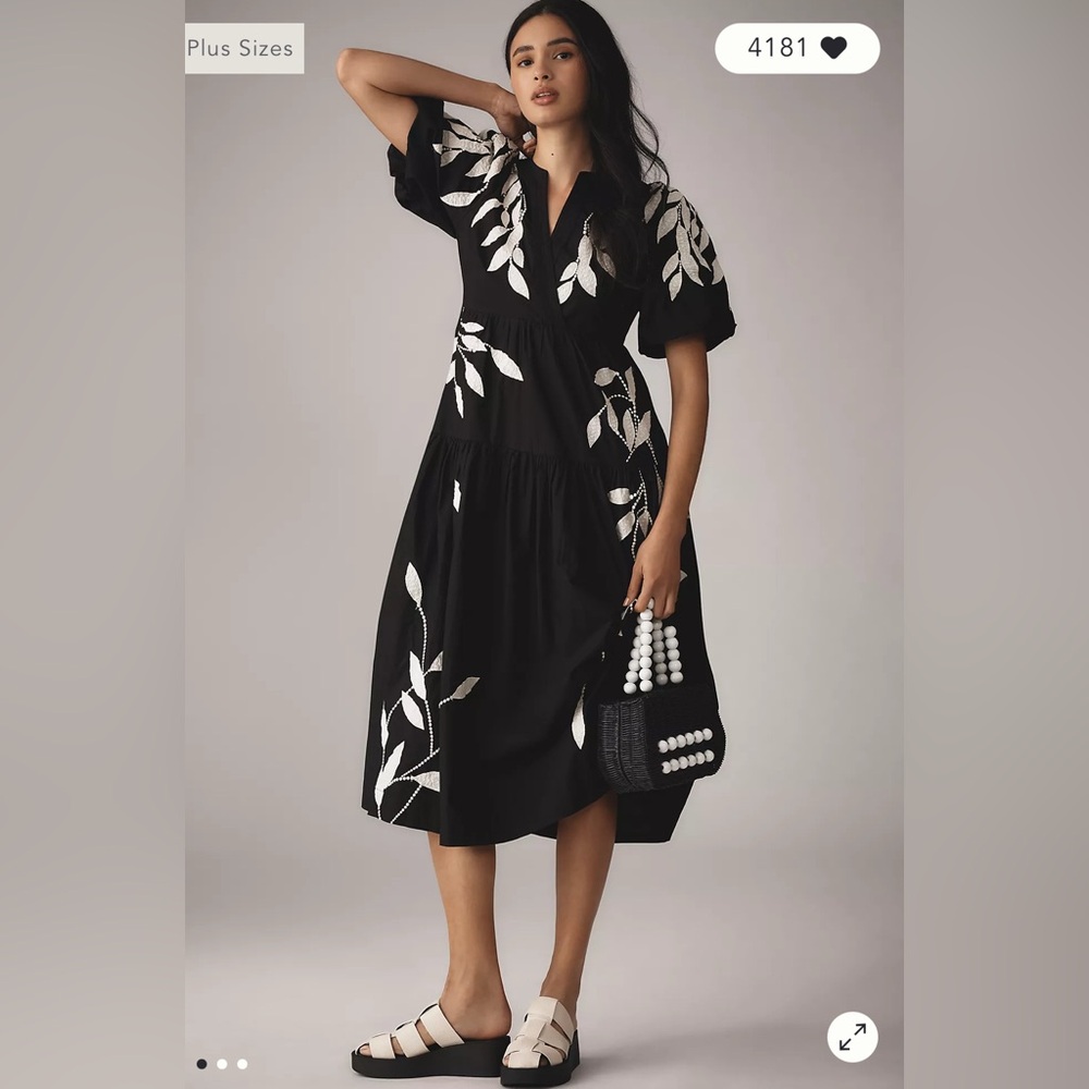 NWT Anthropologie Short-Sleeve Embroidery Appliqué Maxi Dress Medium